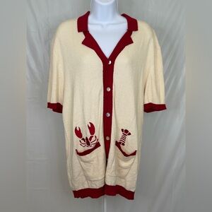 Art of Rhetoric Lobster Cardigan Medium Cream Red Knit Button Up NWT